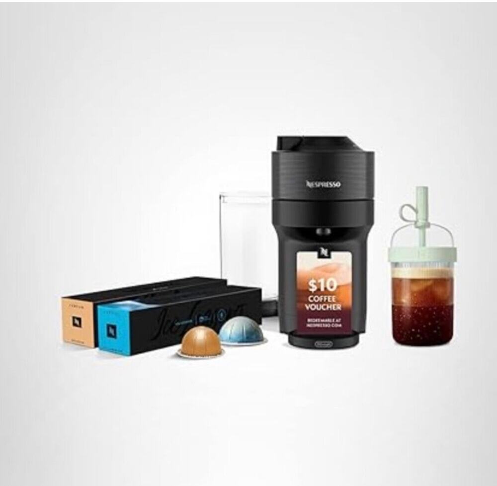 Nespresso Vertuo Pop+ Iced Coffee Kit Espresso Maker Black Bundle De'Longhi